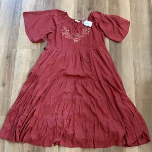 NWT April Cornell Muse Dress in Wine Red Floral Midi Tie Back Tiered Size Medium